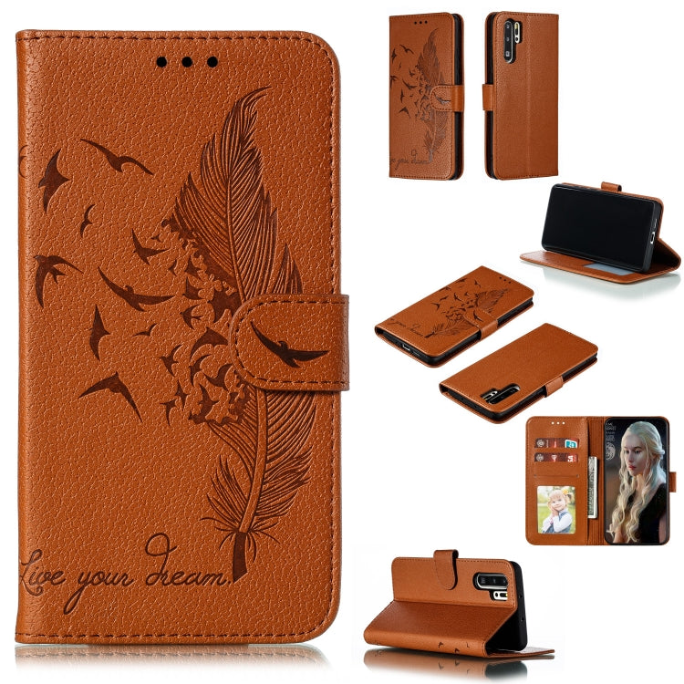 Custodia in pelle flip orizzontale con motivo a piume Litchi Texture con portafoglio, supporto e slot per carte, For Huawei P Smart Z / Y9 Prime (2019), For Huawei P20 Lite (2019) / Nova 5i, For Huawei P30, For Huawei P30 Lite, For Huawei P30 Pro