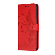 Custodia portafoglio in pelle con motivo piume per Galaxy J6+