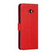 Custodia portafoglio in pelle con motivo piume per Galaxy J6+