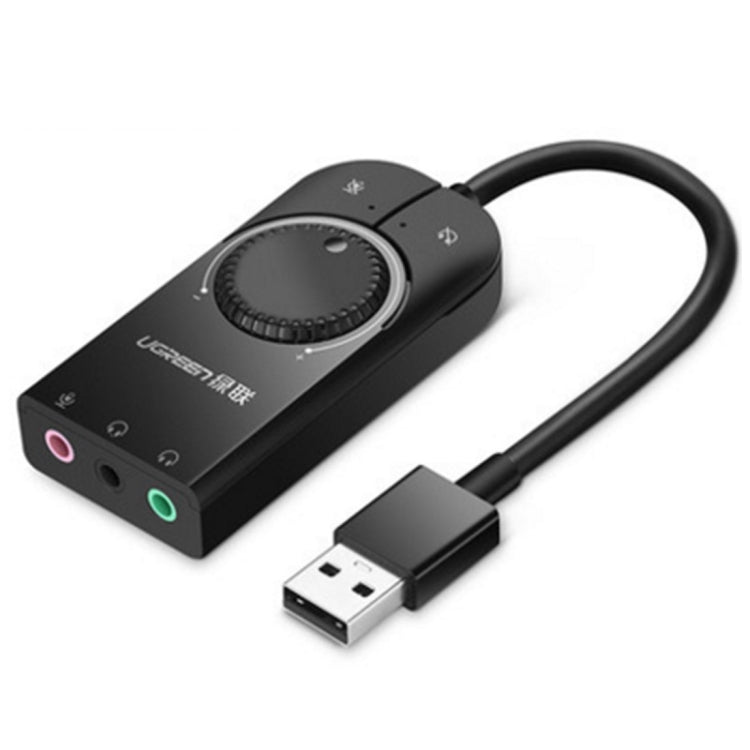 UGREEN CM109 Scheda audio esterna per computer da USB a 3 porte da 3,5 mm con rotella di regolazione del volume, lunghezza: 15 cm