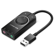 UGREEN CM109 Scheda audio esterna per computer da USB a 3 porte da 3,5 mm con rotella di regolazione del volume, lunghezza: 15 cm