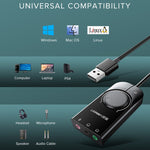 UGREEN CM109 Scheda audio esterna per computer da USB a 3 porte da 3,5 mm con rotella di regolazione del volume, lunghezza: 15 cm