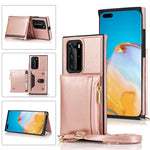 Borsa a portafoglio con cerniera quadrata Custodia posteriore in TPU + PU con supporto e fessure per carte e portafoglio e tracolla, For Huawei P40 Pro