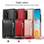 Borsa a portafoglio con cerniera quadrata Custodia posteriore in TPU + PU con supporto e fessure per carte e portafoglio e tracolla, For Huawei P40 Pro