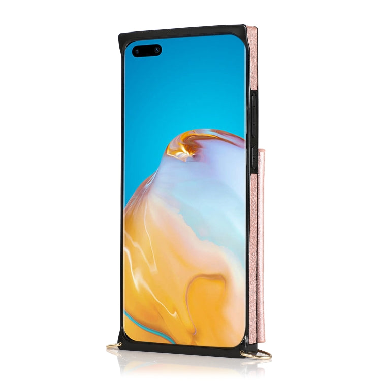 Borsa a portafoglio con cerniera quadrata Custodia posteriore in TPU + PU con supporto e fessure per carte e portafoglio e tracolla, For Huawei P40 Pro