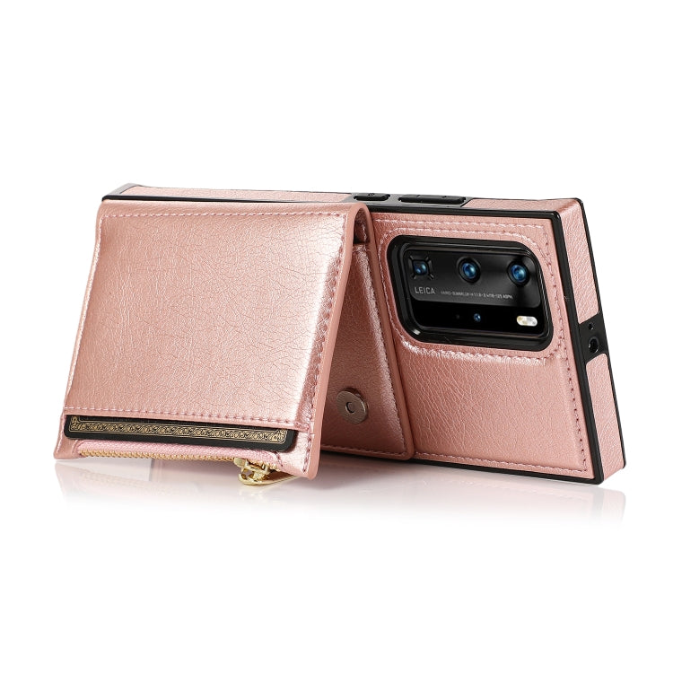 Borsa a portafoglio con cerniera quadrata Custodia posteriore in TPU + PU con supporto e fessure per carte e portafoglio e tracolla, For Huawei P40 Pro