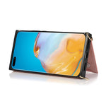 Borsa a portafoglio con cerniera quadrata Custodia posteriore in TPU + PU con supporto e fessure per carte e portafoglio e tracolla, For Huawei P40 Pro