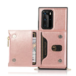 Borsa a portafoglio con cerniera quadrata Custodia posteriore in TPU + PU con supporto e fessure per carte e portafoglio e tracolla, For Huawei P40 Pro