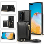 Borsa a portafoglio con cerniera quadrata Custodia posteriore in TPU + PU con supporto e fessure per carte e portafoglio e tracolla, For Huawei P40 Pro