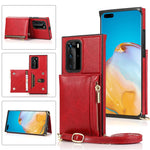 Borsa a portafoglio con cerniera quadrata Custodia posteriore in TPU + PU con supporto e fessure per carte e portafoglio e tracolla, For Huawei P40 Pro