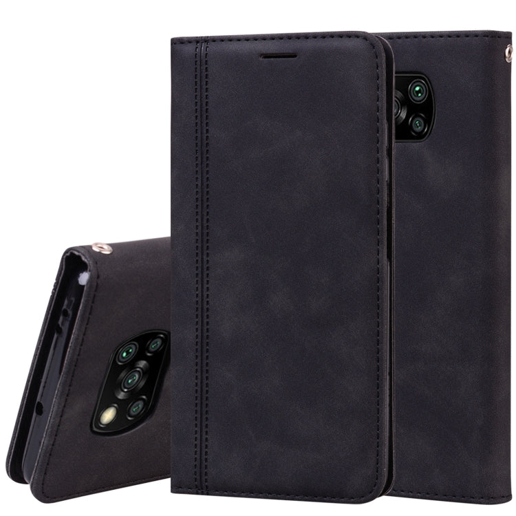 Custodia in pelle PU con vibrazione orizzontale magnetica aziendale smerigliata con supporto, slot per schede e cordino, For Xiaomi Poco X3 NFC