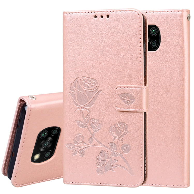 Custodia in pelle PU con vibrazione orizzontale in rilievo rosa con supporto, slot per carte e portafoglio, For Xiaomi Poco X3 NFC