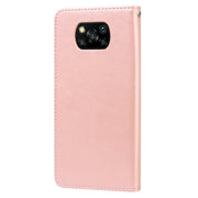 Custodia in pelle PU con vibrazione orizzontale in rilievo rosa con supporto, slot per carte e portafoglio, For Xiaomi Poco X3 NFC