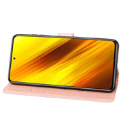 Custodia in pelle PU con vibrazione orizzontale in rilievo rosa con supporto, slot per carte e portafoglio, For Xiaomi Poco X3 NFC