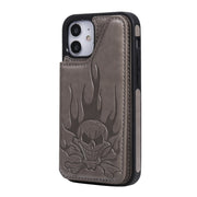 Custodia protettiva antiurto con motivo a goffratura a forma di testa di teschio con supporto, slot per schede e portafoglio, For iPhone 12 mini, For iPhone 12 / 12 Pro, For iPhone 12 Pro Max