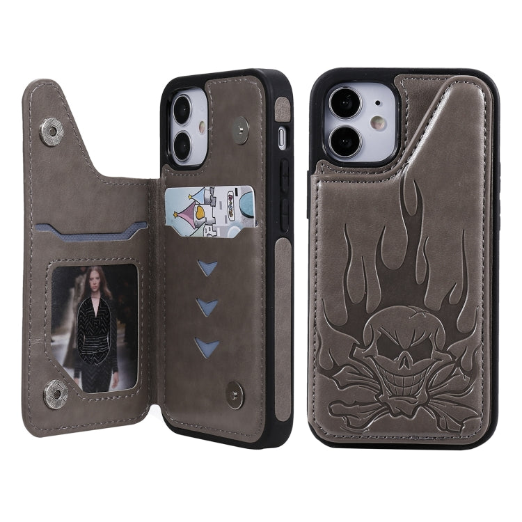 Custodia protettiva antiurto con motivo a goffratura a forma di testa di teschio con supporto, slot per schede e portafoglio, For iPhone 12 mini, For iPhone 12 / 12 Pro, For iPhone 12 Pro Max