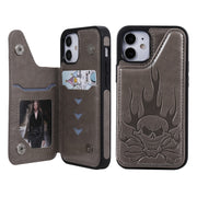 Custodia protettiva antiurto con motivo a goffratura a forma di testa di teschio con supporto, slot per schede e portafoglio, For iPhone 12 mini, For iPhone 12 / 12 Pro, For iPhone 12 Pro Max