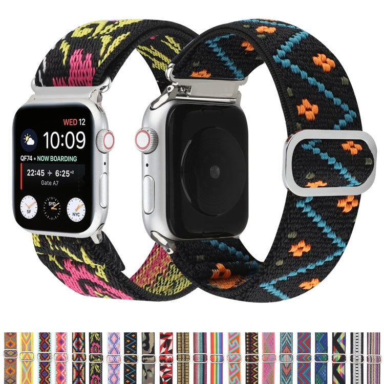 Cinturini di ricambio in nylon elastico con fibbia giapponese in metallo, For Apple Watch Series 7 45mm / 6 & SE & 5 & 4 44mm / 3 & 2 & 1 42mm, For Apple Watch Series 8&7 41mm / SE 2&6&SE&5&4 40mm / 3&2&1 38mm