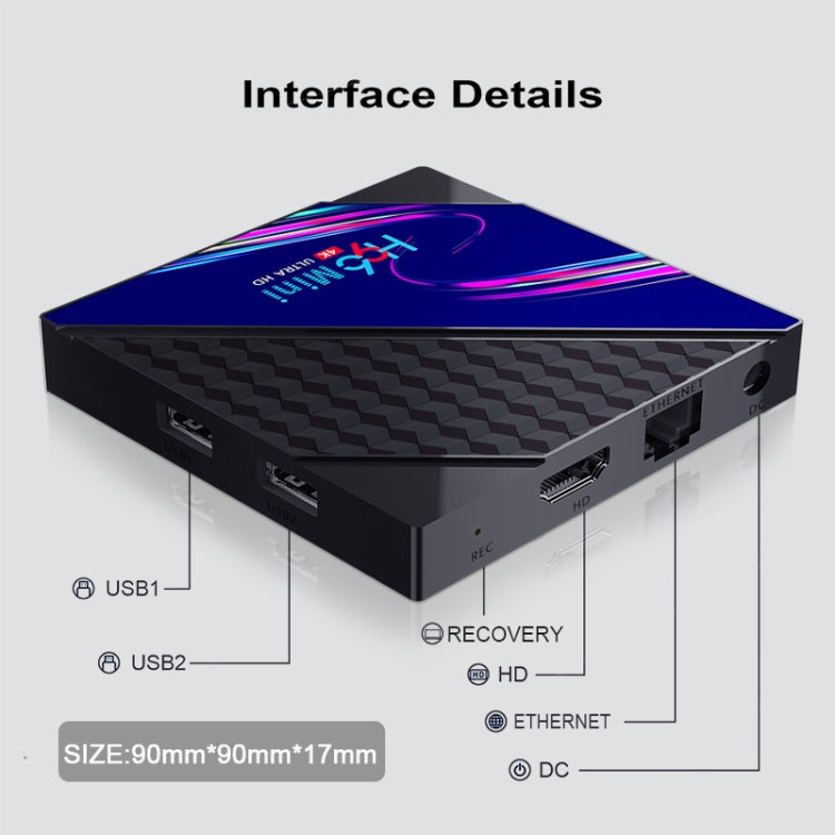 H96 Mini V8 4K Smart TV Box con telecomando, Android 10.0, RK3228A Quad-core Cortex-A7, 2GB+16GB, TikTok integrato, supporto DLNA / HDMI / USBx2 / 2.4G WIFI, EU Plug, US Plug, UK Plug, AU Plug