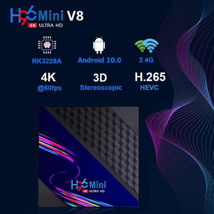 H96 Mini V8 4K Smart TV Box con telecomando, Android 10.0, RK3228A Quad-core Cortex-A7, 2GB+16GB, TikTok integrato, supporto DLNA / HDMI / USBx2 / 2.4G WIFI, EU Plug, US Plug, UK Plug, AU Plug