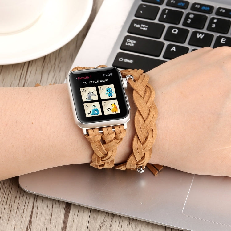 Cinturino in pelle intrecciata a mano per Apple Watch Series 6 e SE e 5 e 4 44 mm / 3 e 2 e 1 42 mm, For Apple Watch Ultra 49mm / Series 8&7 45mm / SE 2&6&SE&5&4 44mm / 3&2&1 42mm, For Apple Watch Series 7 45mm / 6 & SE & 5 & 4 44mm / 3 & 2 & 1 42mm