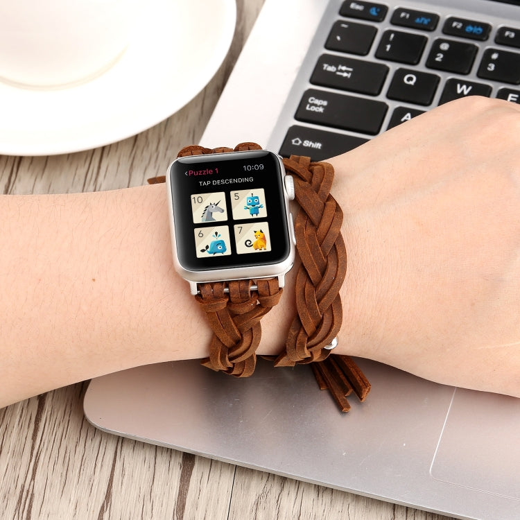 Cinturino in pelle intrecciata a mano per Apple Watch Series 6 e SE e 5 e 4 44 mm / 3 e 2 e 1 42 mm, For Apple Watch Ultra 49mm / Series 8&7 45mm / SE 2&6&SE&5&4 44mm / 3&2&1 42mm, For Apple Watch Series 7 45mm / 6 & SE & 5 & 4 44mm / 3 & 2 & 1 42mm