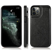 Farfalle fiori doppia fibbia PU + custodia protettiva in TPU con supporto e slot per schede e cornice per foto, For iPhone 12 Pro Max