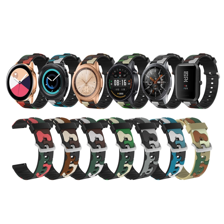 Cinturino da polso di ricambio in silicone mimetico con fibbia in argento, 20mm For Amazfit GTR 2 / GTR 42mm, 20mm For Amazfit GTR 42mm, 20mm For Amazfit GTS / GTS 2, 20mm For Amazfit Pop, 22mm For Amazfit Smart Sport Watch