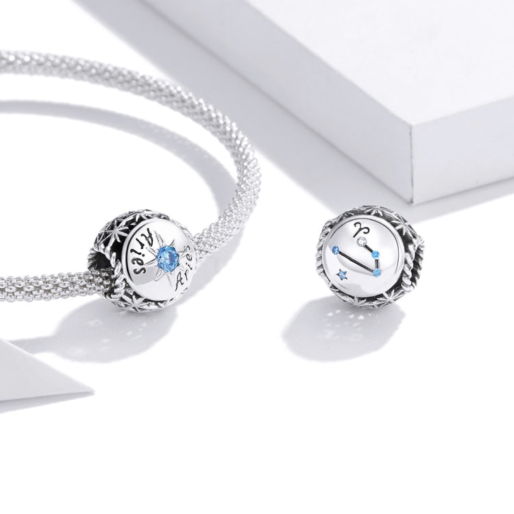 S925 Sterling Silver Dodici Constellation Zircon Beads Bracciale fai da te Collana Accessori, Aries, Taurus, Gemini, Cancer, Leo, Virgo, Libra, Scorpio, Sagittarius, Capricorn, Aquarius, Pisces