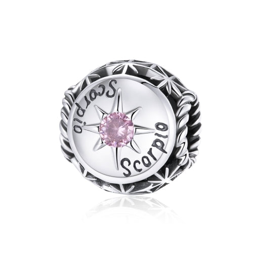 S925 Sterling Silver Dodici Constellation Zircon Beads Bracciale fai da te Collana Accessori, Aries, Taurus, Gemini, Cancer, Leo, Virgo, Libra, Scorpio, Sagittarius, Capricorn, Aquarius, Pisces