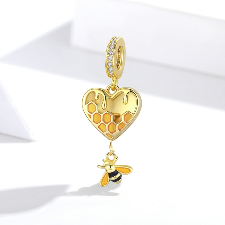 Accessori per collana braccialetto fai-da-te con ciondolo a nido d'ape a forma di cuore in argento sterling S925, Honeycomb Bee