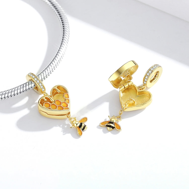 Accessori per collana braccialetto fai-da-te con ciondolo a nido d'ape a forma di cuore in argento sterling S925, Honeycomb Bee