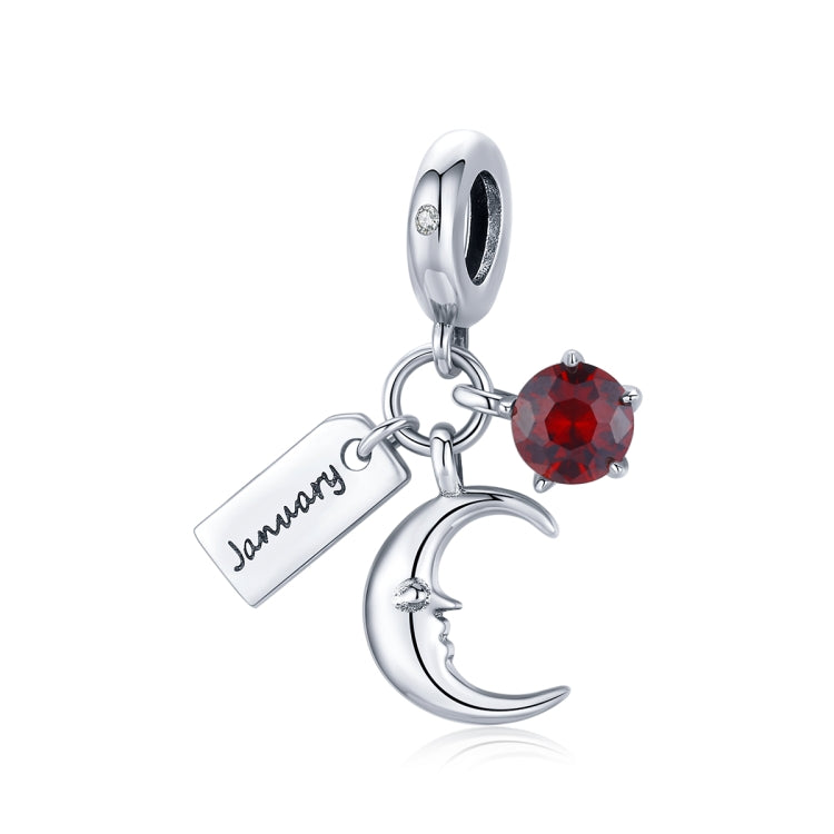 Accessori per collana braccialetto fai da te in argento sterling S925 con pietra di nascita di gennaio, segno della luna, January Birth Stone