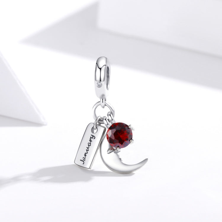 Accessori per collana braccialetto fai da te in argento sterling S925 con pietra di nascita di gennaio, segno della luna, January Birth Stone