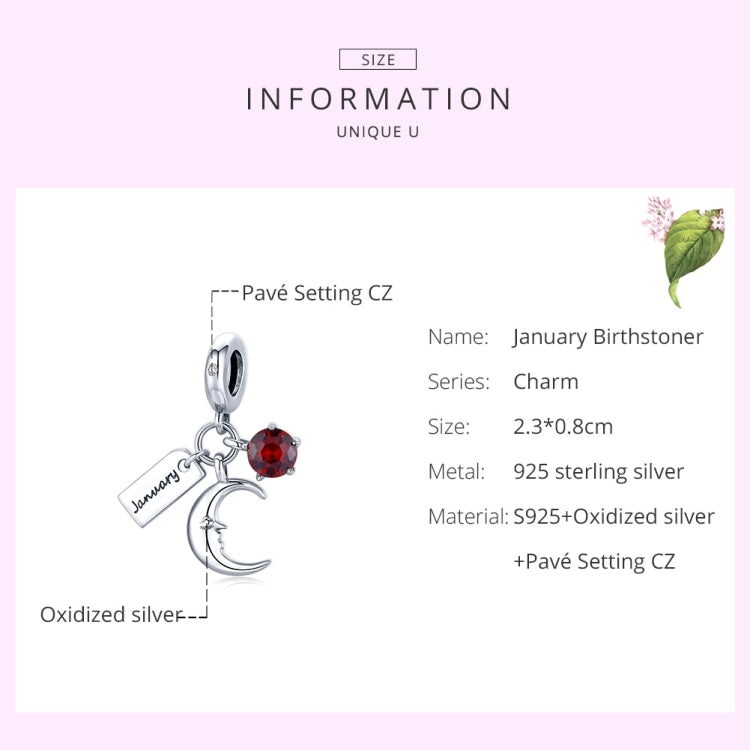 Accessori per collana braccialetto fai da te in argento sterling S925 con pietra di nascita di gennaio, segno della luna, January Birth Stone