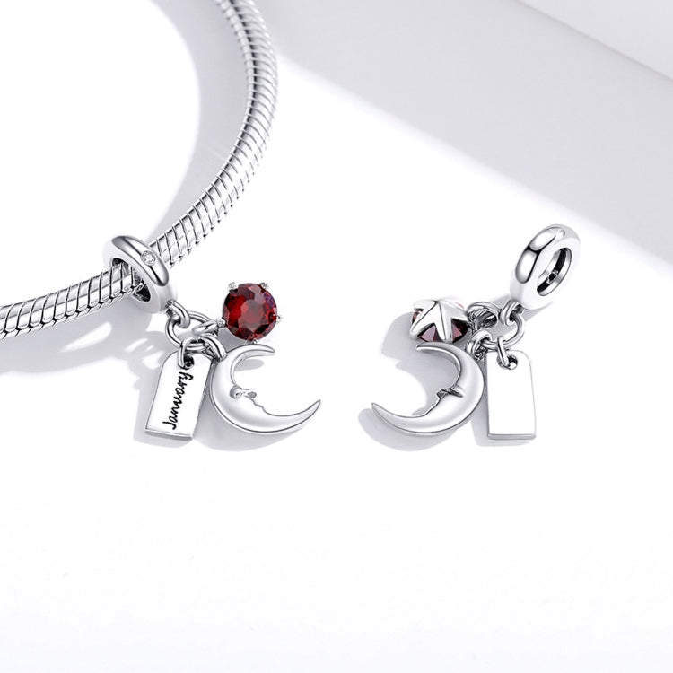 Accessori per collana braccialetto fai da te in argento sterling S925 con pietra di nascita di gennaio, segno della luna, January Birth Stone