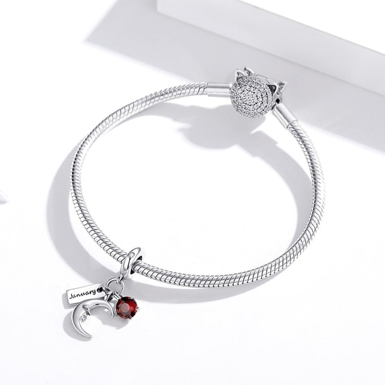 Accessori per collana braccialetto fai da te in argento sterling S925 con pietra di nascita di gennaio, segno della luna, January Birth Stone