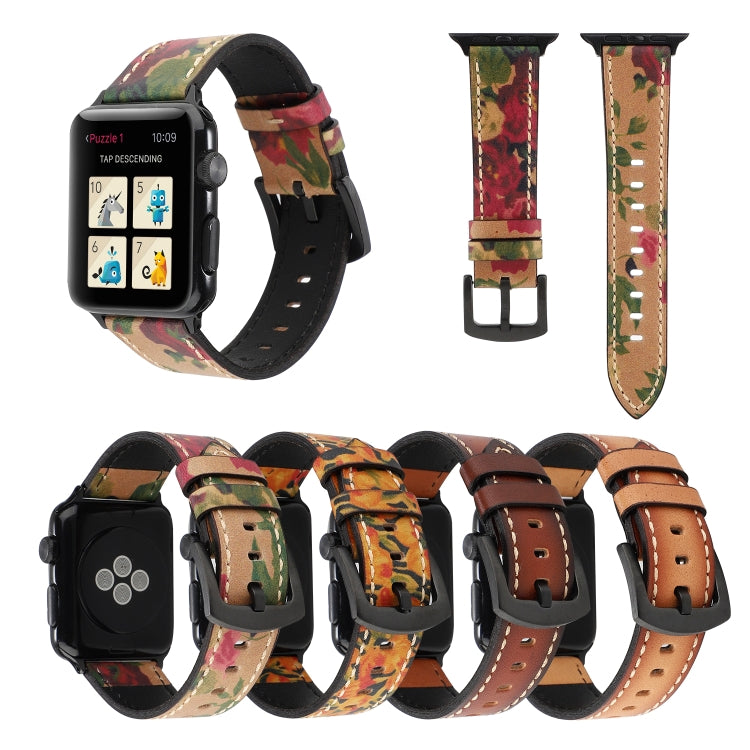 Cinturino in vera pelle di vacchetta retrò con strato di testa per Apple Watch Series 6 e SE e 5 e 4 44 mm / 3 e 2 e 1 42 mm, For Apple Watch Series 7 45mm / 6 & SE & 5 & 4 44mm / 3 & 2 & 1 42mm                                                          ...