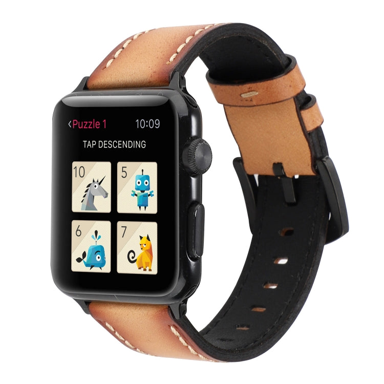 Cinturino in vera pelle di vacchetta retrò con strato di testa per Apple Watch Series 6 e SE e 5 e 4 44 mm / 3 e 2 e 1 42 mm, For Apple Watch Series 7 45mm / 6 & SE & 5 & 4 44mm / 3 & 2 & 1 42mm                                                          ...