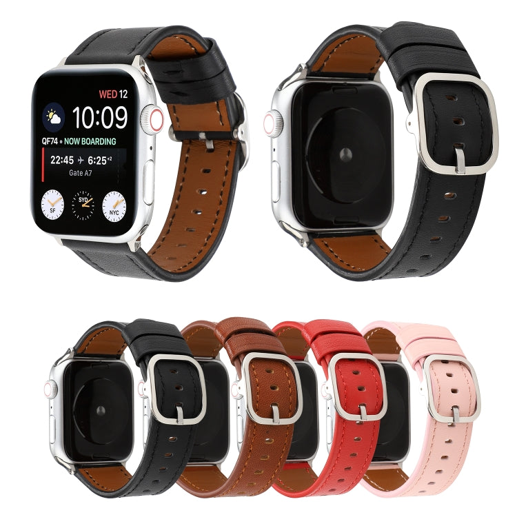 Cinturino in vera pelle con fibbia stile moderno, For Apple Watch Series 7 41mm / 6 & SE & 5 & 4 40mm / 3 & 2 & 1 38mm, For Apple Watch Series 7 45mm / 6 & SE & 5 & 4 44mm / 3 & 2 & 1 42mm