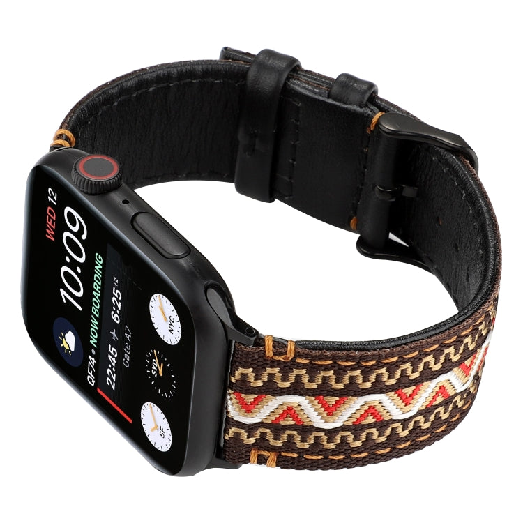 Cinturino in vera pelle stile etnico, For Apple Watch Series 7 41mm / 6 & SE & 5 & 4 40mm / 3 & 2 & 1 38mm, For Apple Watch Series 7 45mm / 6 & SE & 5 & 4 44mm / 3 & 2 & 1 42mm