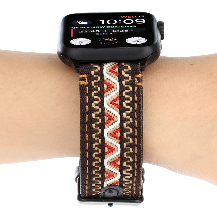 Cinturino in vera pelle stile etnico, For Apple Watch Series 7 41mm / 6 & SE & 5 & 4 40mm / 3 & 2 & 1 38mm, For Apple Watch Series 7 45mm / 6 & SE & 5 & 4 44mm / 3 & 2 & 1 42mm