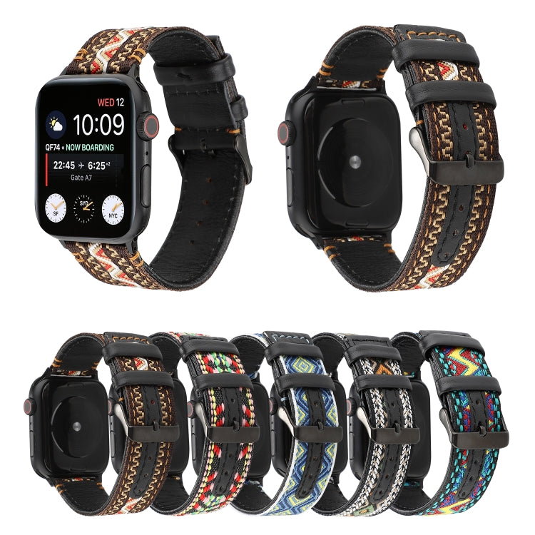 Cinturino in vera pelle stile etnico, For Apple Watch Series 7 41mm / 6 & SE & 5 & 4 40mm / 3 & 2 & 1 38mm, For Apple Watch Series 7 45mm / 6 & SE & 5 & 4 44mm / 3 & 2 & 1 42mm
