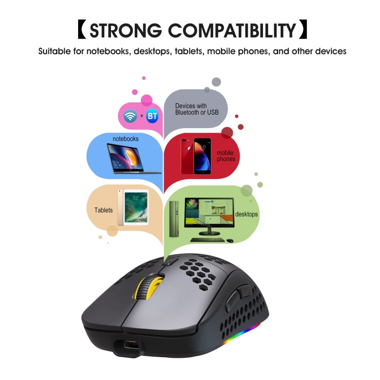 Mouse da gioco wireless a tre modalità leggero RGB HXSJ T90
