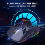Mouse da gioco wireless a tre modalità leggero RGB HXSJ T90