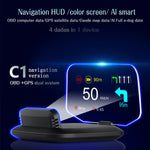 C1 OBD2 + Modalità GPS Car HUD Head-up Display Bussola/Velocità/Temperatura dell'acqua/Visualizzazione tensione/Velocità/Allarme guasto/Funzione di navigazione, C1 With Navigation Function