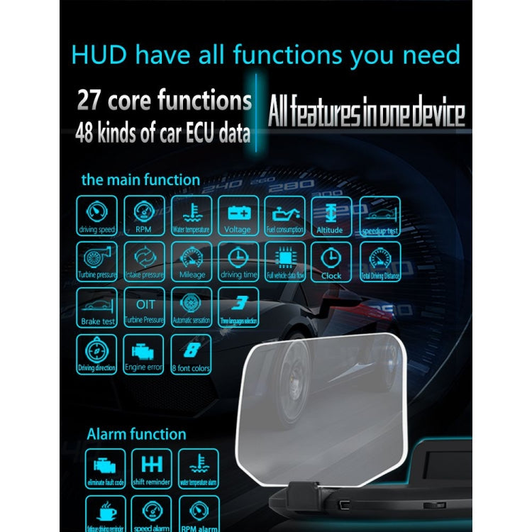 C1 OBD2 + Modalità GPS Car HUD Head-up Display Bussola/Velocità/Temperatura dell'acqua/Visualizzazione tensione/Velocità/Allarme guasto/Funzione di navigazione, C1 With Navigation Function