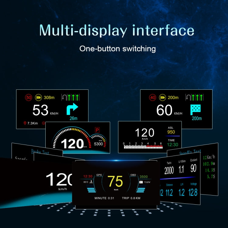 C1 OBD2 + Modalità GPS Car HUD Head-up Display Bussola/Velocità/Temperatura dell'acqua/Visualizzazione tensione/Velocità/Allarme guasto/Funzione di navigazione, C1 With Navigation Function