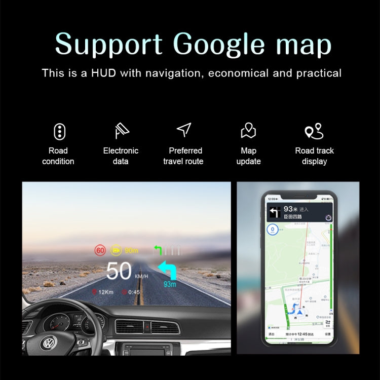 C1 OBD2 + Modalità GPS Car HUD Head-up Display Bussola/Velocità/Temperatura dell'acqua/Visualizzazione tensione/Velocità/Allarme guasto/Funzione di navigazione, C1 With Navigation Function