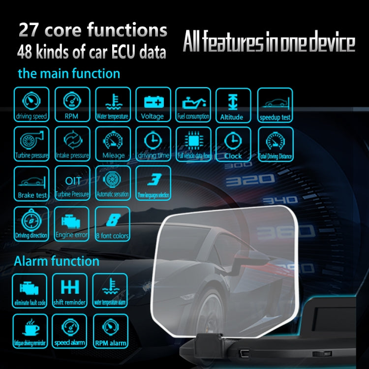 C1 OBD2 + Modalità GPS Car HUD Head-up Display Bussola/Velocità/Temperatura dell'acqua/Visualizzazione tensione/Velocità/Allarme guasto/Funzione di navigazione, C1 With Navigation Function